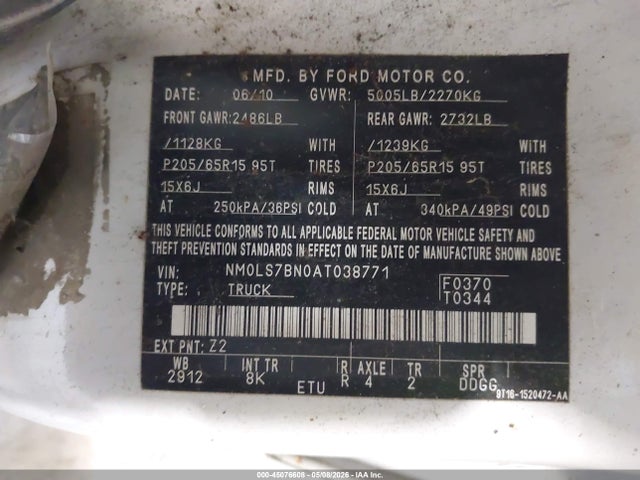Продажа на аукционе авто 2010 Ford Transit Connect Xlt, vin: NM0LS7BN0AT038771, номер лота: 45076608