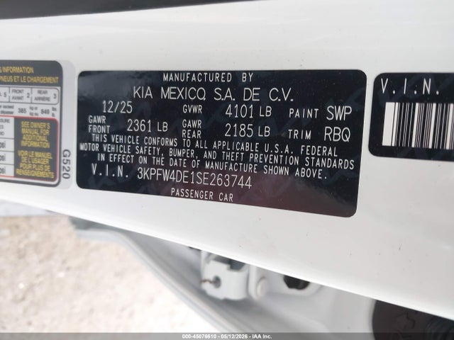 Aukcja sprzedaży 2025 Kia K4 Gt-line, vin: 3KPFW4DE1SE263744, numer aukcji: 45076610