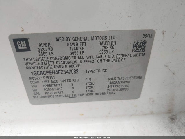 1GCRCPEH4FZ347082 Chevrolet Silverado 1500 Wt