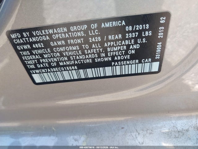 2014 Volkswagen Passat 2.0l Tdi Sel Premium მანქანა იყიდება აუქციონზე, vin: 1VWCN7A39EC015566, აუქციონის ნომერი: 45076616