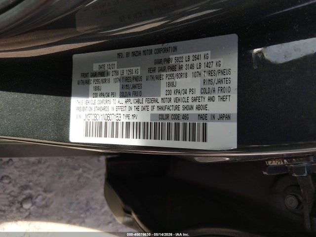 Aukcja sprzedaży 2022 Mazda Cx-9 Touring, vin: JM3TCBCY1N0607153, numer aukcji: 45076630