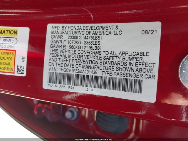 1HGCV1F32MA101435 Honda Accord Sport