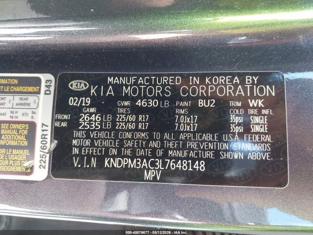 Aukcja sprzedaży 2020 Kia Sportage Lx, vin: KNDPM3AC3L7648148, numer aukcji: 45076677