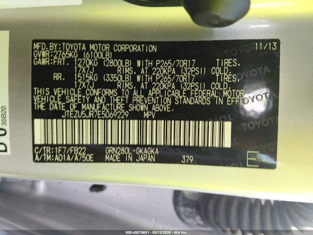 Aukcja sprzedaży 2014 Toyota 4runner Sr5, vin: JTEZU5JR7E5069229, numer aukcji: 45076681