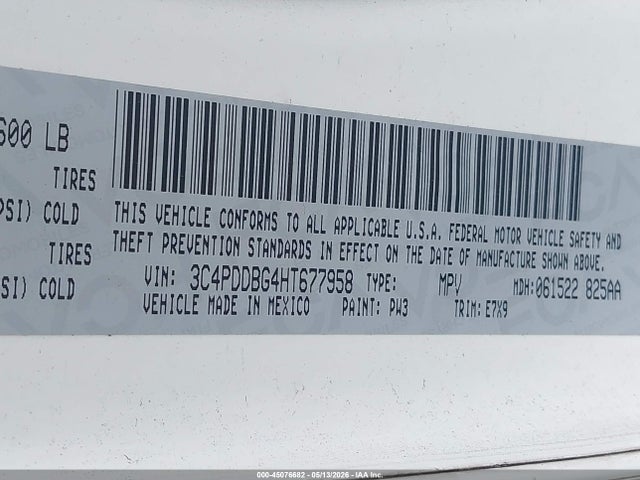 Продаж на аукціоні авто 2017 Dodge Journey Sxt Awd, vin: 3C4PDDBG4HT677958, номер лоту: 45076682