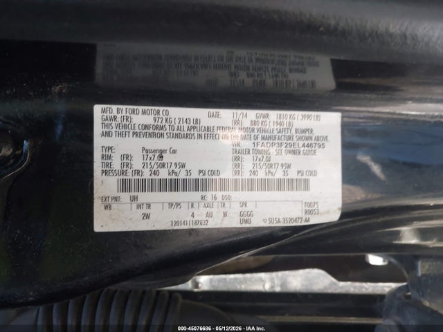 45076686 :رقم المزاد ، 1FADP3F29EL446795 vin ، 2014 Ford Focus Se مزاد بيع