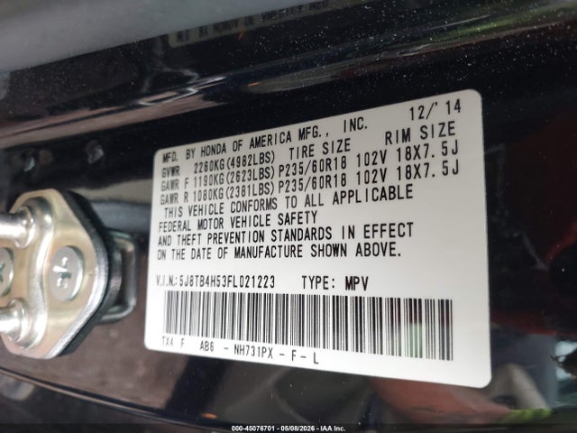 Aukcja sprzedaży 2015 Acura Rdx, vin: 5J8TB4H53FL021223, numer aukcji: 45076701