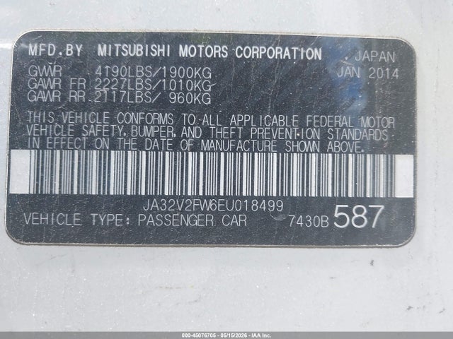 Aukcja sprzedaży 2014 Mitsubishi Lancer Se, vin: JA32V2FW6EU018499, numer aukcji: 45076705