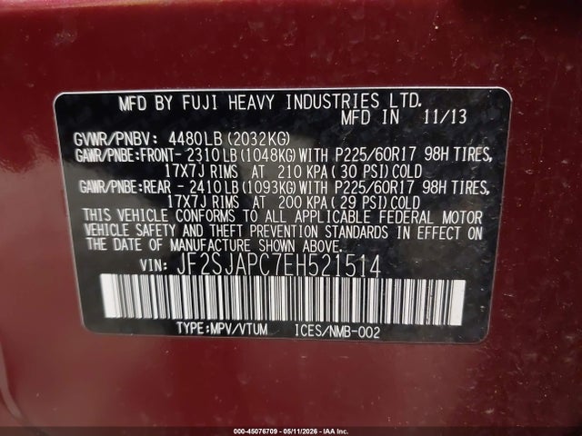 Продажа на аукционе авто 2014 Subaru Forester 2.5i Touring, vin: JF2SJAPC7EH521514, номер лота: 45076709