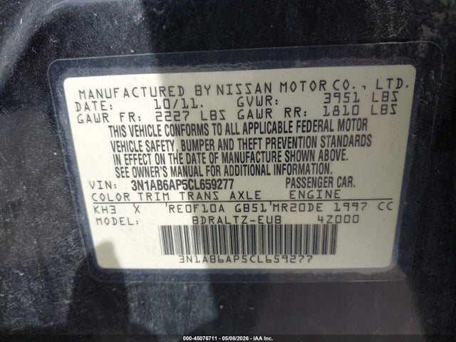 2012 Nissan Sentra 2.0 Sr მანქანა იყიდება აუქციონზე, vin: 3N1AB6AP5CL659277, აუქციონის ნომერი: 45076711