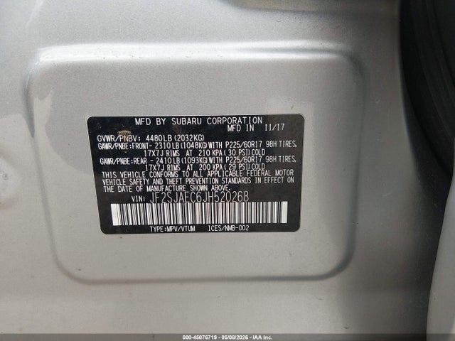 Aukcja sprzedaży 2018 Subaru Forester 2.5i Premium, vin: JF2SJAEC6JH520268, numer aukcji: 45076719