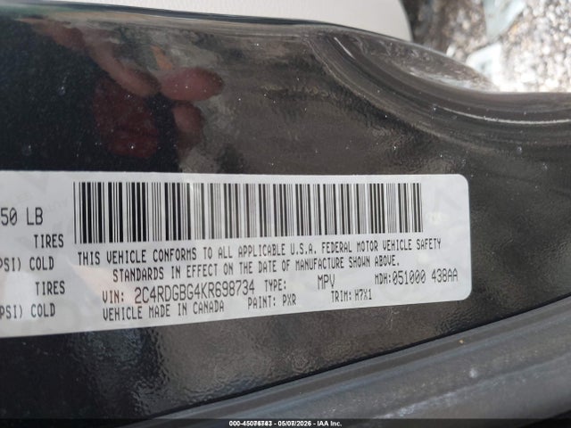 2019 Dodge Grand Caravan Se მანქანა იყიდება აუქციონზე, vin: 2C4RDGBG4KR698734, აუქციონის ნომერი: 45076743