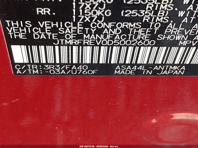 Продажа на аукционе авто 2013 Toyota Rav4 Xle, vin: JTMRFREV0D5002600, номер лота: 45076749