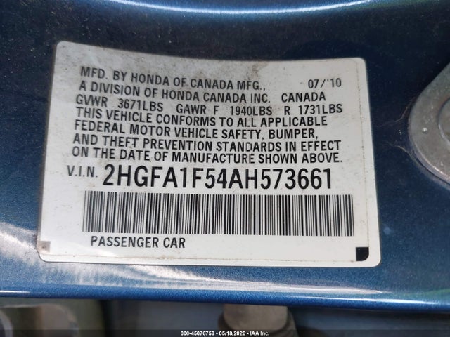 Aukcja sprzedaży 2010 Honda Civic Lx, vin: 2HGFA1F54AH573661, numer aukcji: 45076759