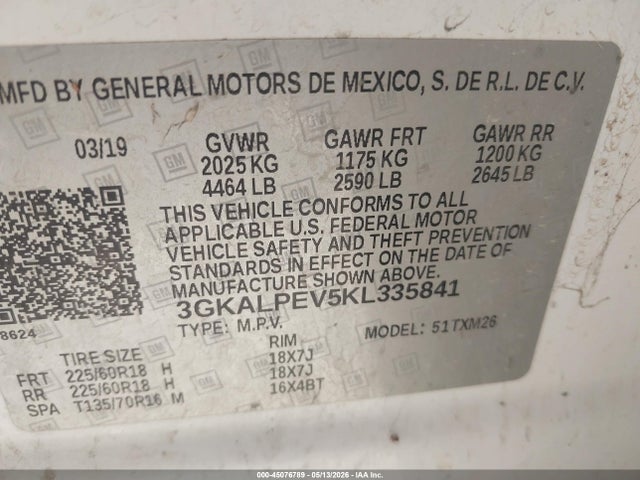 Aukcja sprzedaży 2019 Gmc Terrain Slt, vin: 3GKALPEV5KL335841, numer aukcji: 45076789