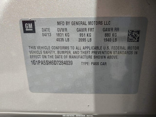 Aukcja sprzedaży 2013 Chevrolet Cruze Ls Auto, vin: 1G1PA5SH6D7284039, numer aukcji: 45076793