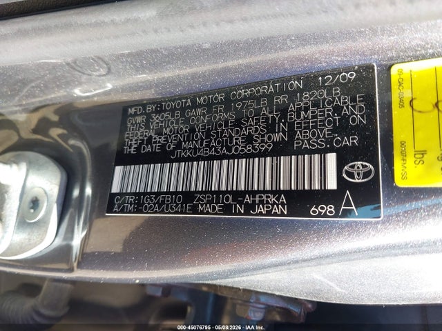 45076795 :رقم المزاد ، JTKKU4B43AJ058399 vin ، 2010 Scion Xd مزاد بيع
