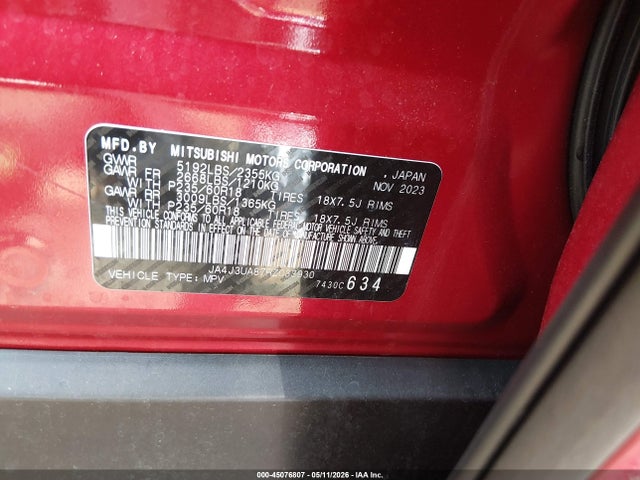 2024 Mitsubishi Outlander Es 2.5 2wd მანქანა იყიდება აუქციონზე, vin: JA4J3UA87RZ033930, აუქციონის ნომერი: 45076807