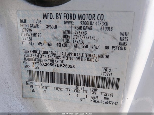 Aukcja sprzedaży 2007 Ford F-250 Lariat/xl/xlt, vin: 1FTSX20557EB25858, numer aukcji: 45076821