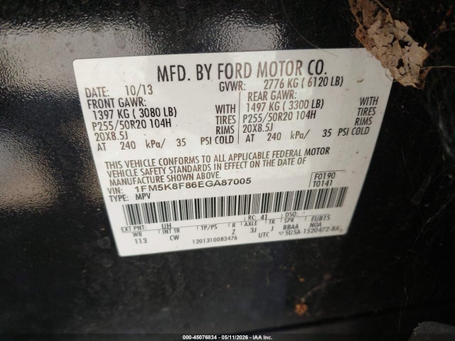 Auction sale of the 2014 Ford Explorer Limited, vin: 1FM5K8F86EGA87005, lot number: 45076834