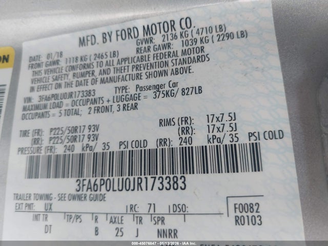 Aukcja sprzedaży 2018 Ford Fusion Hybrid Se, vin: 3FA6P0LU0JR173383, numer aukcji: 45076847