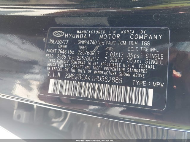 Продажа на аукционе авто 2017 Hyundai Tucson Se, vin: KM8J3CA41HU562889, номер лота: 45076848