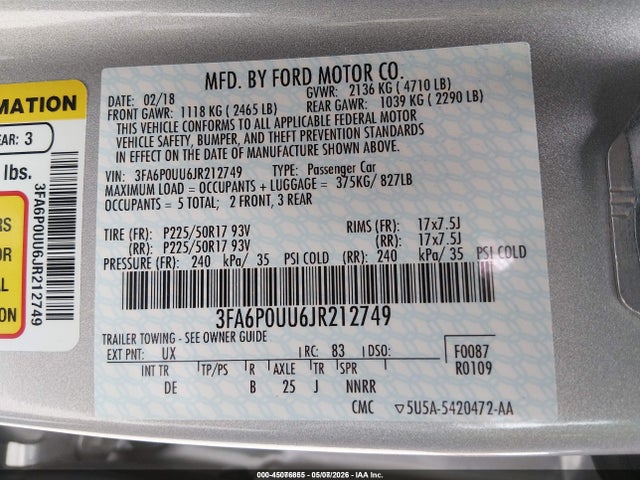 Ford Fusion Hybrid S 2018 3FA6P0UU6JR212749 Image 9