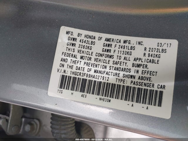 1HGCR3F99HA027912 Honda Accord Touring V6