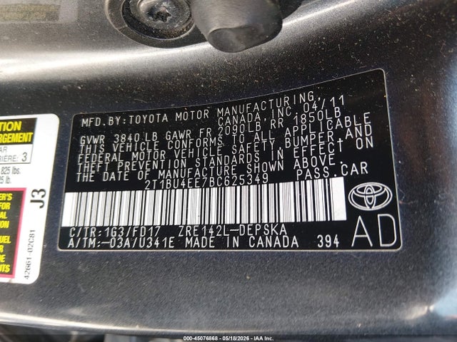 Продаж на аукціоні авто 2011 Toyota Corolla S, vin: 2T1BU4EE7BC625349, номер лоту: 45076868