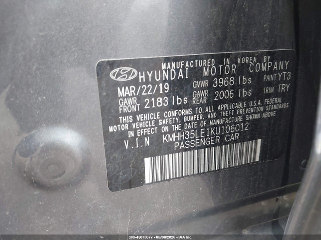 Aukcja sprzedaży 2019 Hyundai Elantra Gt, vin: KMHH35LE1KU106012, numer aukcji: 45076877