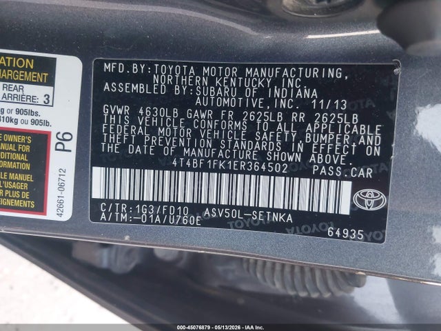 Aukcja sprzedaży 2014 Toyota Camry Le, vin: 4T4BF1FK1ER364502, numer aukcji: 45076879
