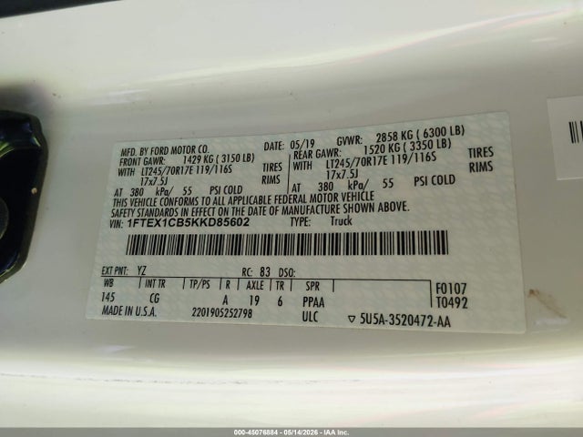 1FTEX1CB5KKD85602 Ford F-150 Xl