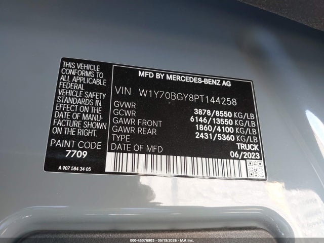 Aukcja sprzedaży 2023 Mercedes-benz Sprinter 1500 Standard Roof 4-cyl Gas, vin: W1Y70BGY8PT144258, numer aukcji: 45076903
