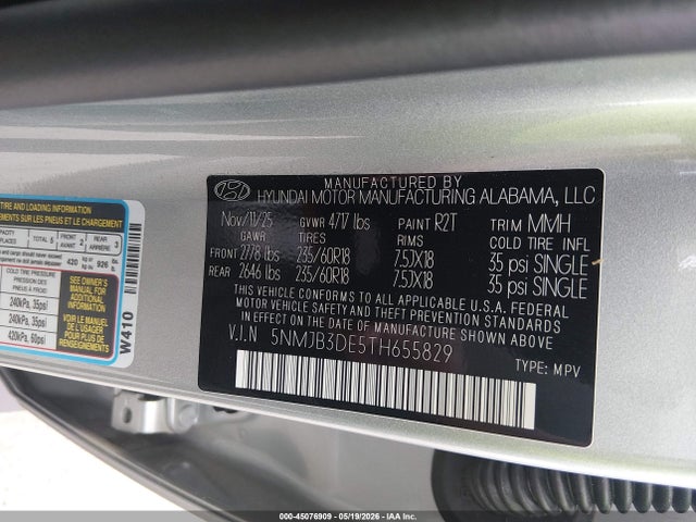 Продаж на аукціоні авто 2026 Hyundai Tucson Sel, vin: 5NMJB3DE5TH655829, номер лоту: 45076909