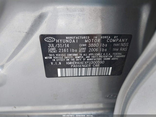 2015 Hyundai Elantra Se მანქანა იყიდება აუქციონზე, vin: KMHDH4AEXFU300590, აუქციონის ნომერი: 45076912