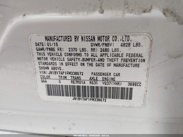 Продаж на аукціоні авто 2015 Infiniti Q50 Premium, vin: JN1BV7AP1FM338672, номер лоту: 45076914