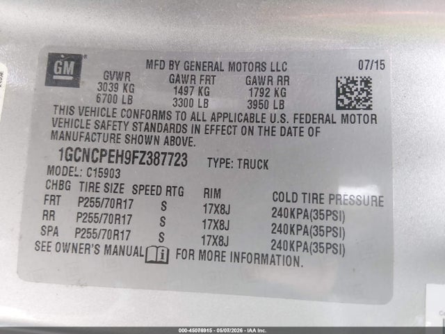 1GCNCPEH9FZ387723 Chevrolet Silverado 1500 Wt