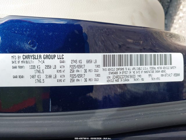 Aukcja sprzedaży 2014 Dodge Grand Caravan Sxt, vin: 2C4RDGCG7ER478023, numer aukcji: 45076916