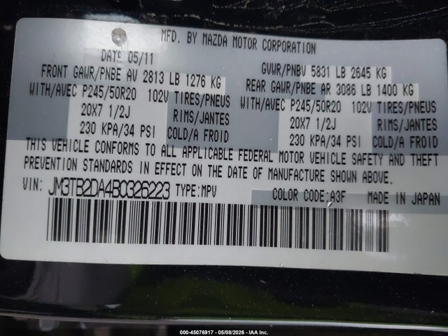 Продажа на аукционе авто 2011 Mazda Cx-9 Grand Touring, vin: JM3TB2DA4B0326223, номер лота: 45076917