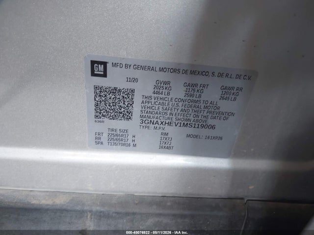 3GNAXHEV1MS119006 Chevrolet Equinox Fwd Ls