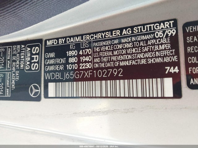 Aukcja sprzedaży 1999 Mercedes-benz Clk 320, vin: WDBLJ65G7XF102792, numer aukcji: 45076941
