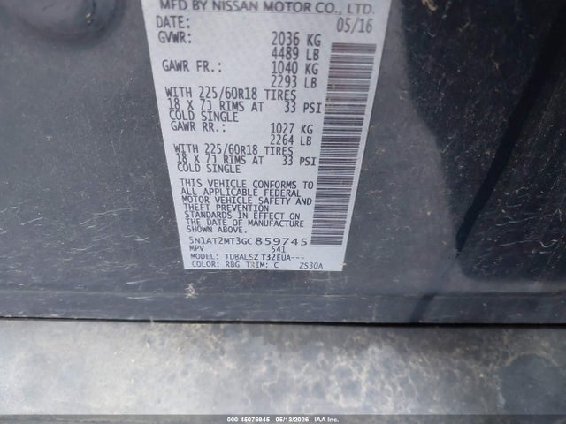 Aukcja sprzedaży 2016 Nissan Rogue Sl, vin: 5N1AT2MT3GC859745, numer aukcji: 45076945