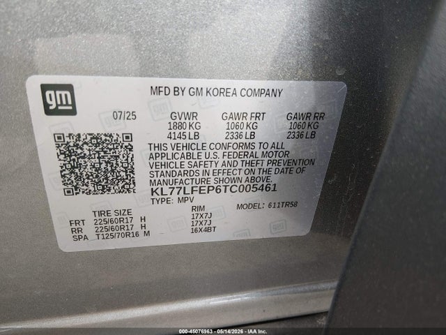 45076963 :رقم المزاد ، KL77LFEP6TC005461 vin ، 2026 Chevrolet Trax Fwd Ls مزاد بيع