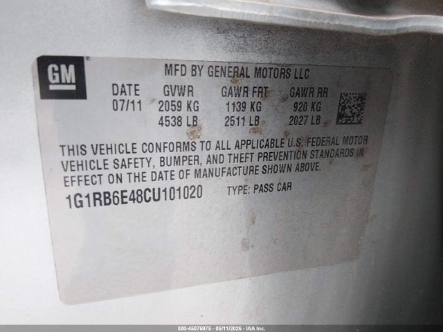 Aukcja sprzedaży 2012 Chevrolet Volt, vin: 1G1RB6E48CU101020, numer aukcji: 45076975