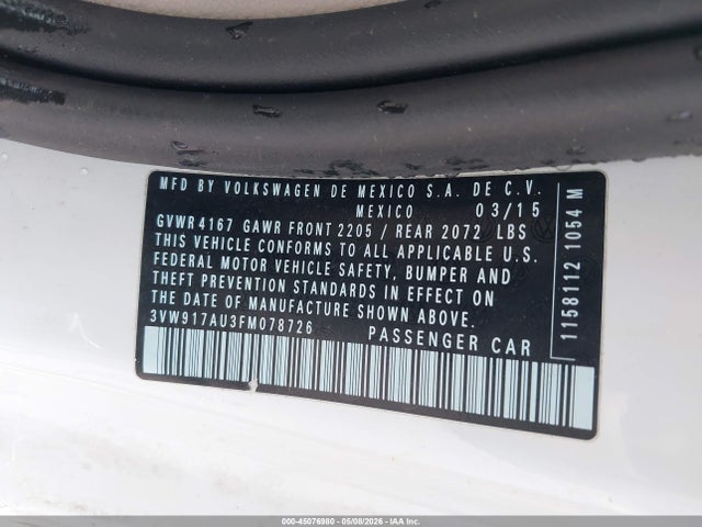 Продаж на аукціоні авто 2015 Volkswagen Golf Tsi S 2-door, vin: 3VW917AU3FM078726, номер лоту: 45076980