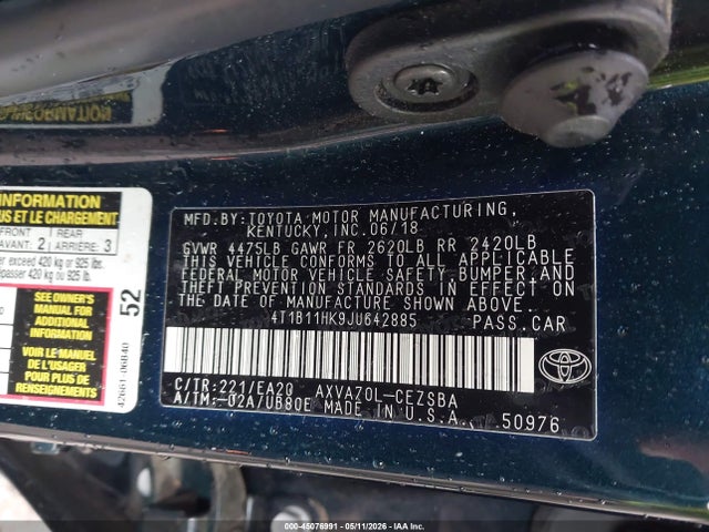 4T1B11HK9JU642885 Toyota CAMRY SE