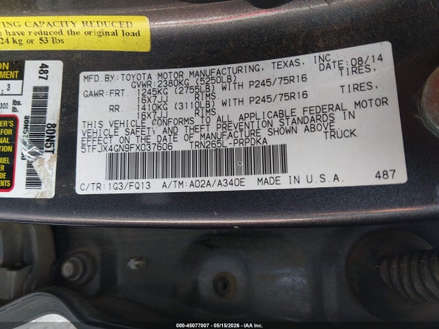 Aukcja sprzedaży 2015 Toyota Tacoma Prerunner, vin: 5TFJX4GN9FX037606, numer aukcji: 45077007