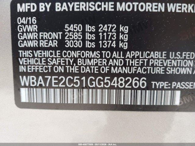 Продаж на аукціоні авто 2016 Bmw 740i, vin: WBA7E2C51GG548266, номер лоту: 45077009