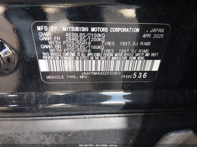 Aukcja sprzedaży 2025 Mitsubishi Eclipse Cross Black Edition S-awc/se S-awc/sel S-awc, vin: JA4ATWAA4SZ032903, numer aukcji: 45077021