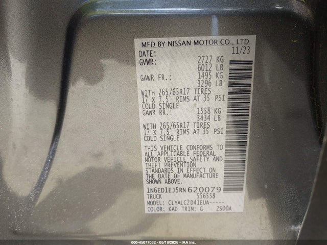 Auction sale of the 2024 Nissan Frontier Sv 4x2, vin: 1N6ED1EJ5RN620079, lot number: 45077032